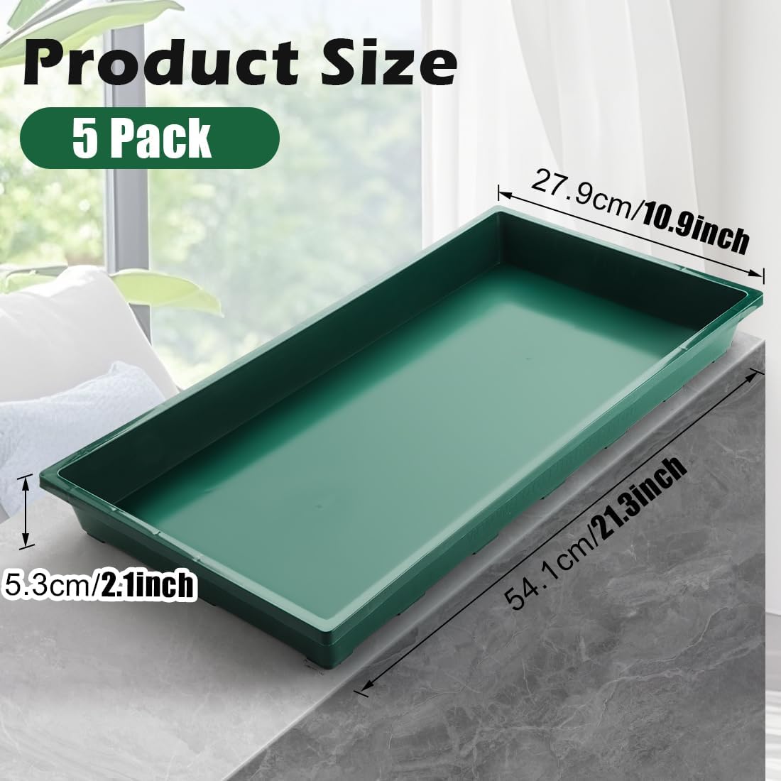 RooTrimmer 1020 Nursery Pots Trays 5 Pack, Plastic Flat Seed Starter Trays, Durable Seedling Potting Tray for Carrying