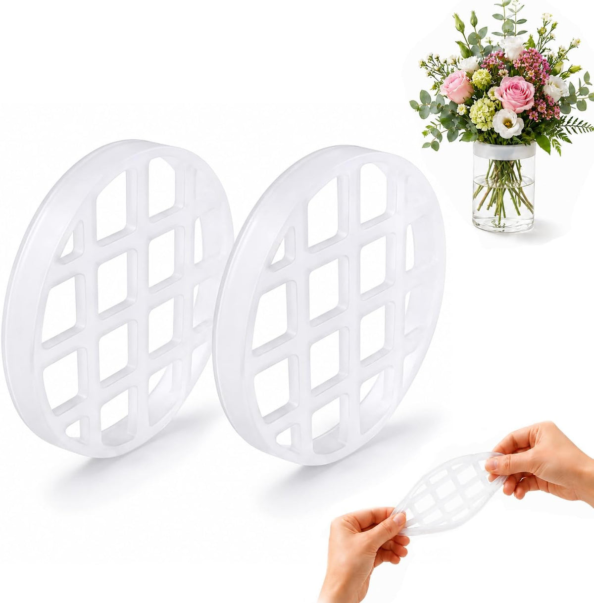 2 Pack Silicone Flower Arranging Grid, Stretchable & Reusable, 3.2 Inch