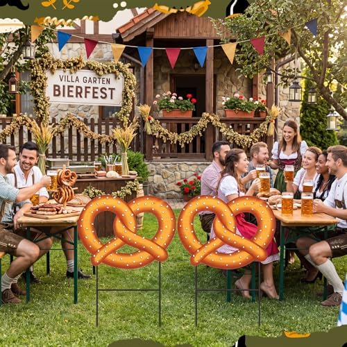 Amyhill 2 Pcs Oktoberfest Decorations Pretzel Yard Sign Stakes, 25 Inch