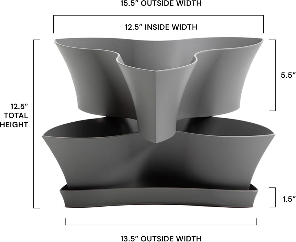 Bloem Collins Modular Multi Level 2-Tier Vertical Herb Planter 2-Tier Level Charcoal Gray (COL16908-2)
