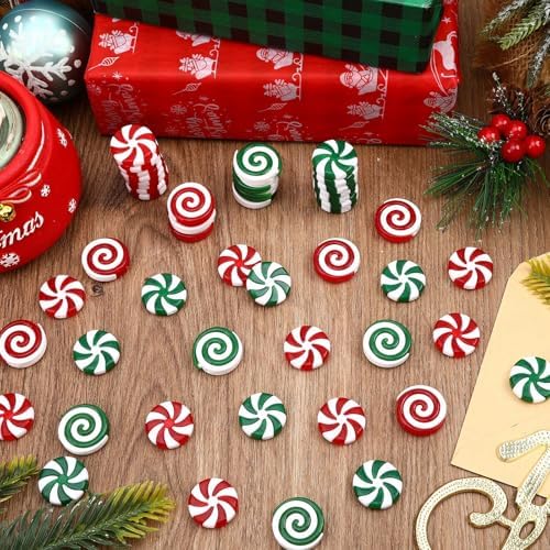 JUNEBRUSHS 120 Pcs Christmas Peppermint Plastic Candy Cane Fake Peppermint Candy Ornaments for Christmas Tree Garland Xmas Holiday Decor Party Favors DIY Crafts