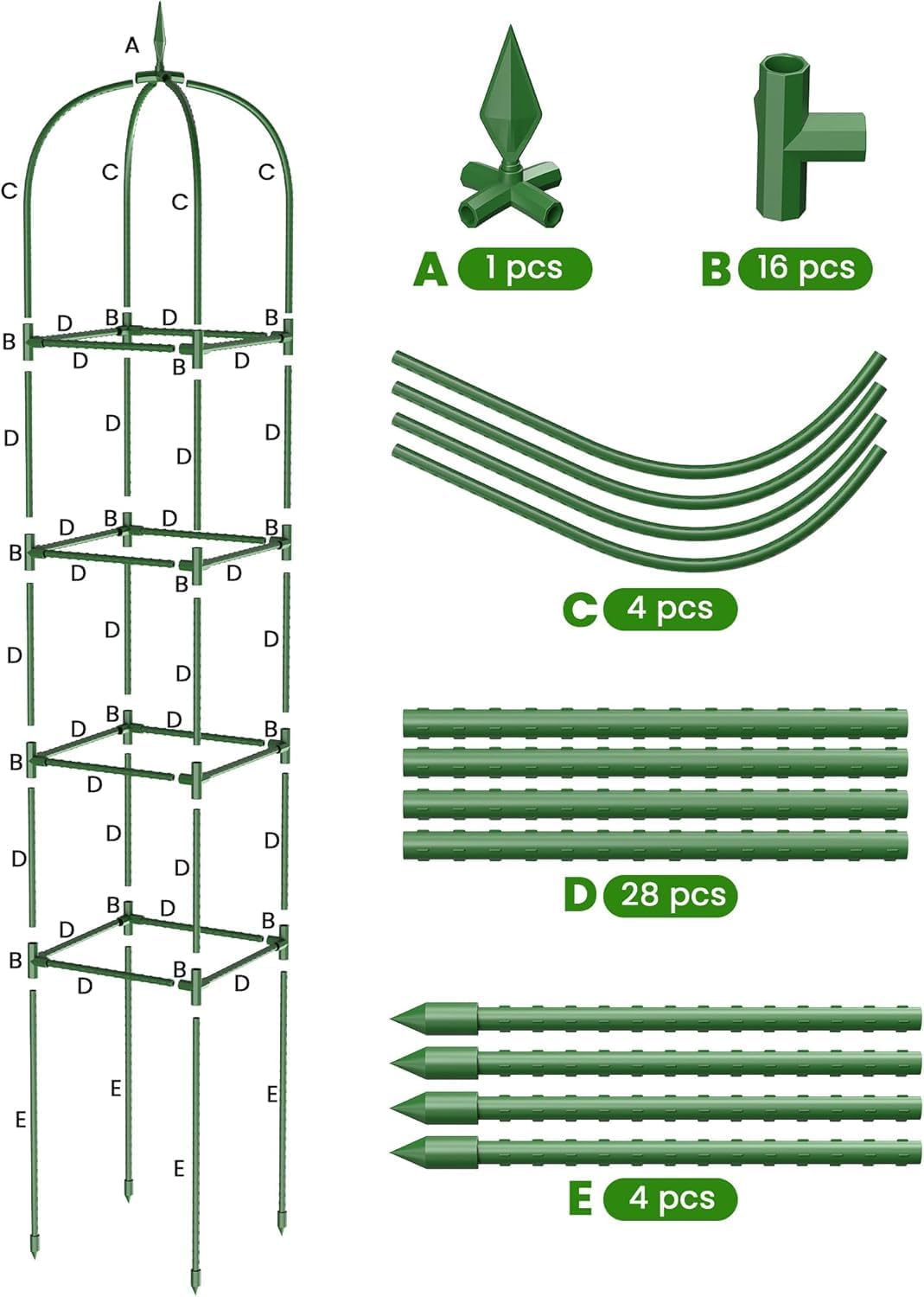 Garden Obelisk Trellis for Climbing Plants, 6FT Garden Obelisk Rustproof PE Coated Metal Potted Plant Climbing Support