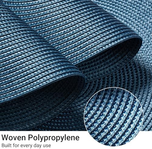 FunWheat Round Braided Placemats Set of 4 Table Mats for Dining Tables Woven Washable Non-Slip Place mats 15inch (Blue, 4pcs)