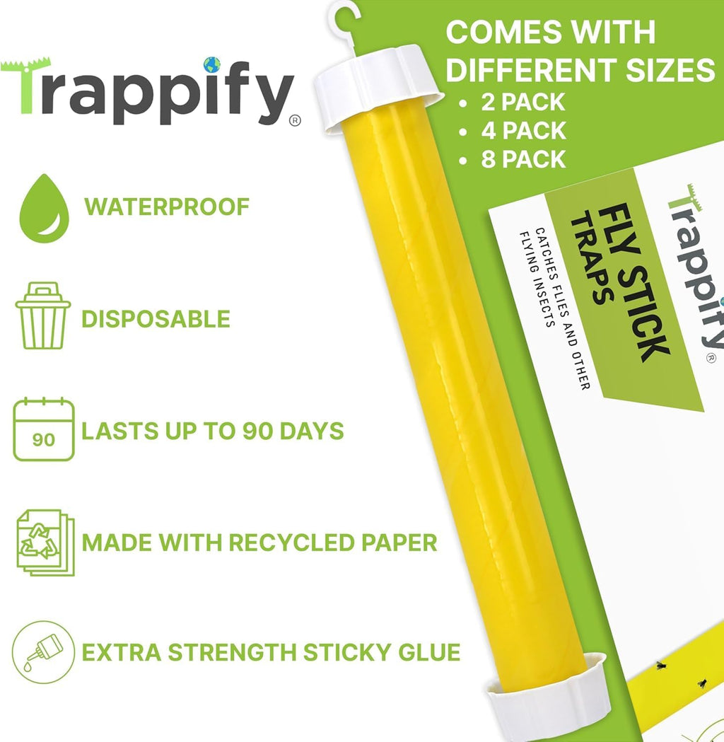 Trappify Hanging Fly Trap & Fruit Fly Traps for Indoors, Yellow, 8 Pack | Recycled Paper Stick with Ultra-Tacky