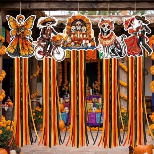 10 Pcs Day of The Dead Decoration Sugar Skull Hanging Decor 4.4 ft