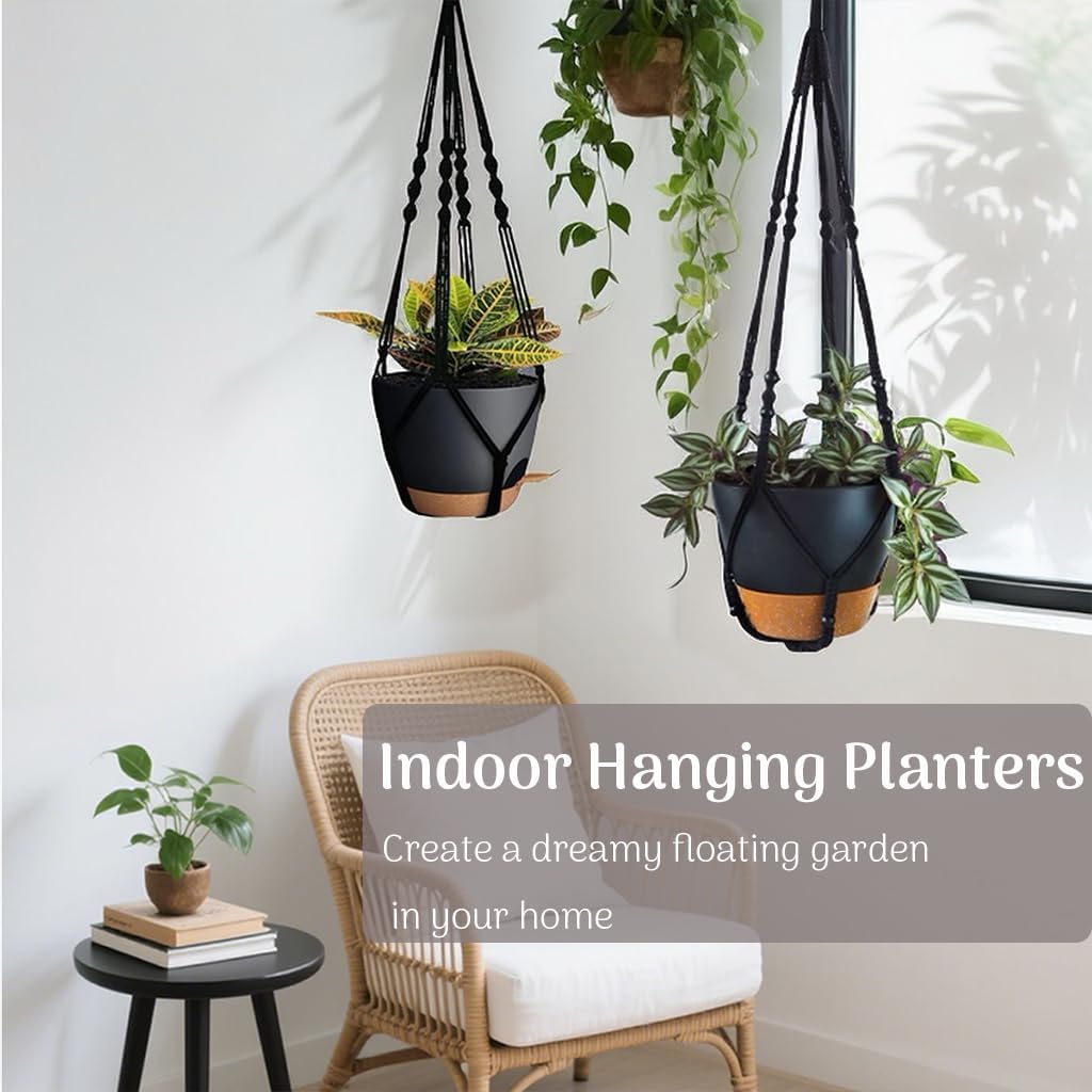3 Pack Large Hanging Planters for Indoor Plants with Macrame Plant Hangers | 10/8/7 Inch Self Watering Pots with