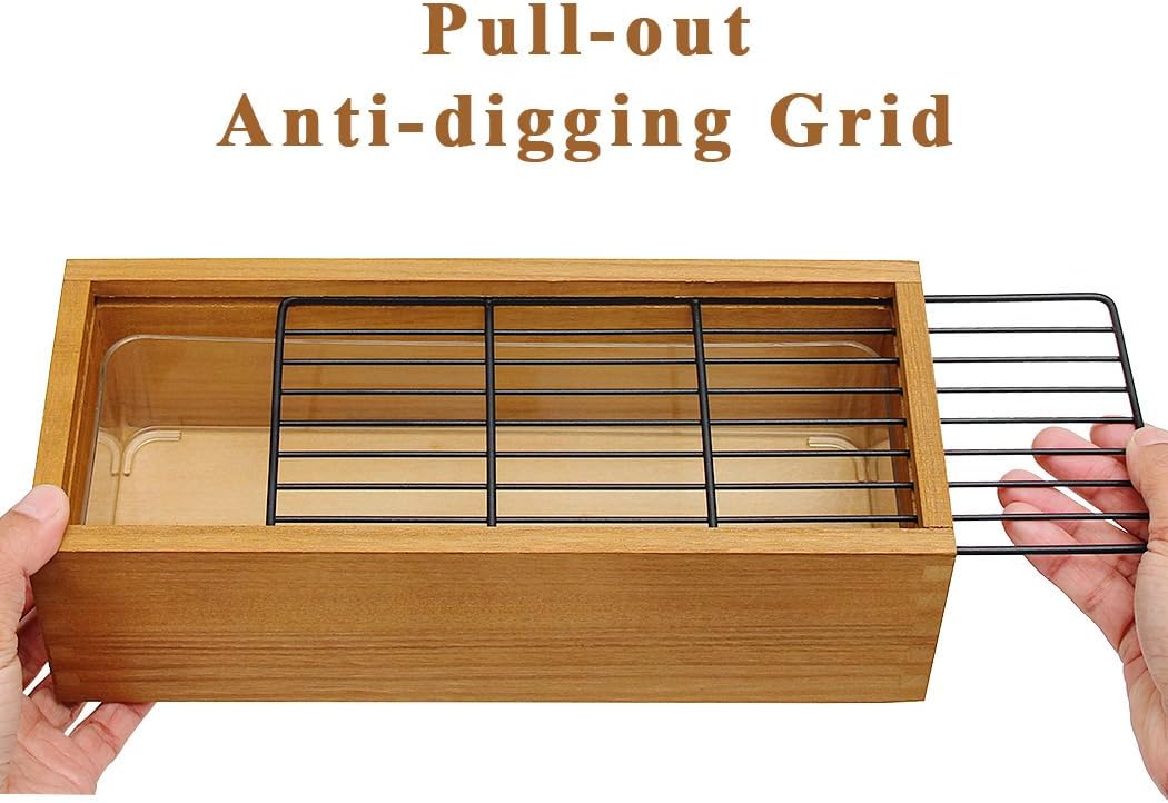 Wooden Cat Grass Planter (no Seeds Included) Anti Digging Design | with Potting Soil Disks, Anti-Digging Grid and