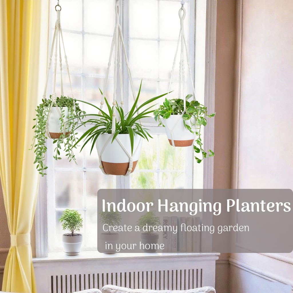 3 Pack Self Watering Hanging Planters for Indoor Plants Large 10/8/7 Inch | Hanging Pots with Macrame Plant Hangers
