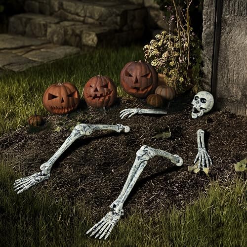JOYIN 5 Pcs Halloween Skeleton Decorations Outdoor, Life Size Skeleton Yard Stakes, Groundbreaker Skulls Decor for Graveyard Yard Lawn Garden Ground Party Supplies