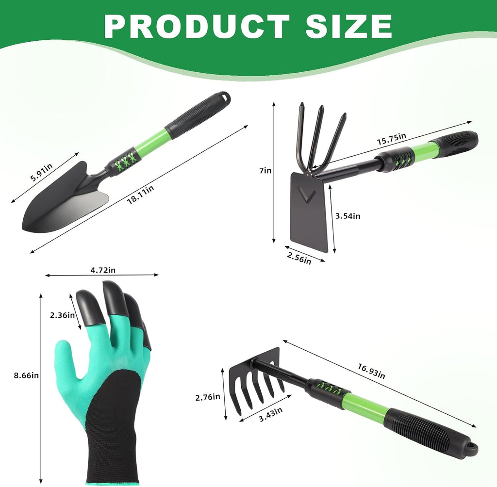 Garden Tools Set, 4 Pack Gardening Tools, Stainless Steel Heavy Duty Hand Cultivator, Hoes, Spade Shovel, for Planting