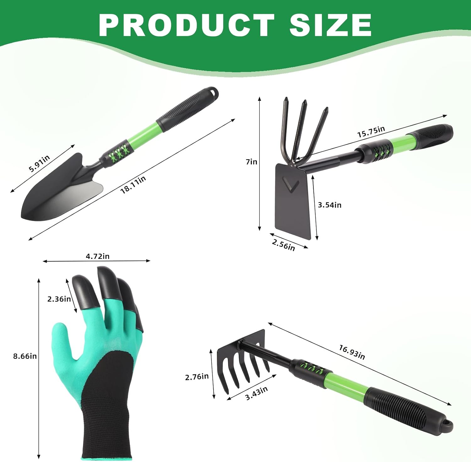 Garden Tools Set, 4 Pack Gardening Tools, Stainless Steel Heavy Duty Hand Cultivator, Hoes, Spade Shovel, for Planting