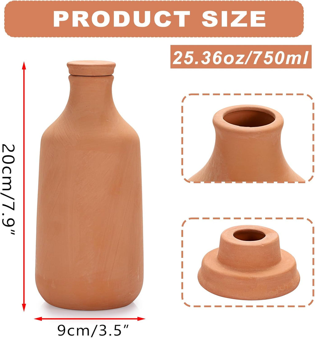 JUXYES 3 Pack Terracotta Self Watering Pots Watering System Planter Spikes | 25.3 oz Plant Watering Globes with Lid