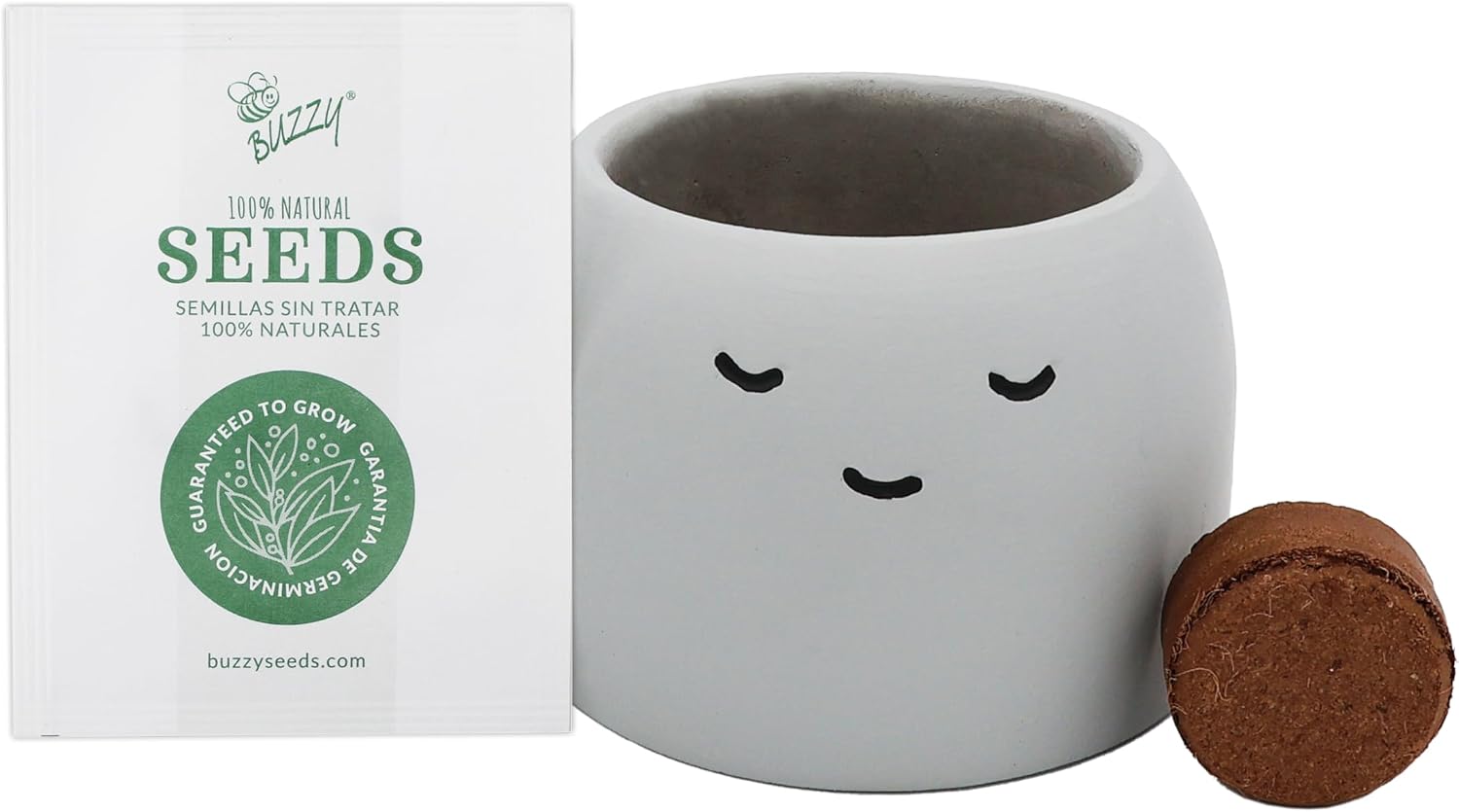 Buzzy Seeds Peaceful Face Planter Grow Kit 3-Pack - Face Ceramic Planter - Complete Indoor Gardening Kit with Seeds
