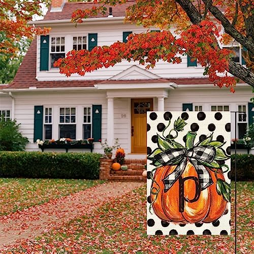 AVOIN colorlife Fall Monogram Letter P Garden Flag 12x18 Inch for Outside