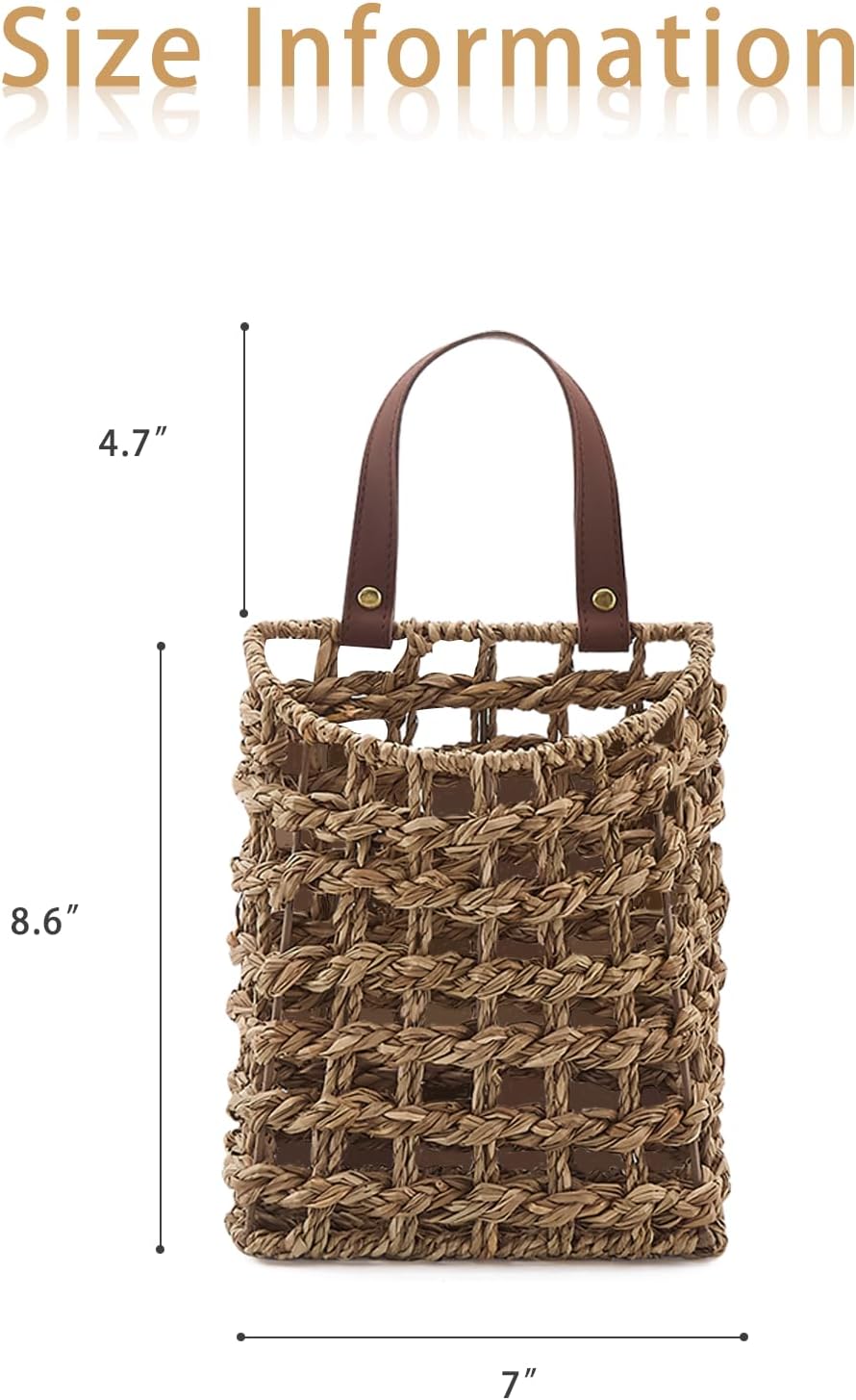 Wall Hanging Basket Decorative Boho Mounted Organizer Dried Flower Plants Front Door Basket for Garden Farmhouse Home