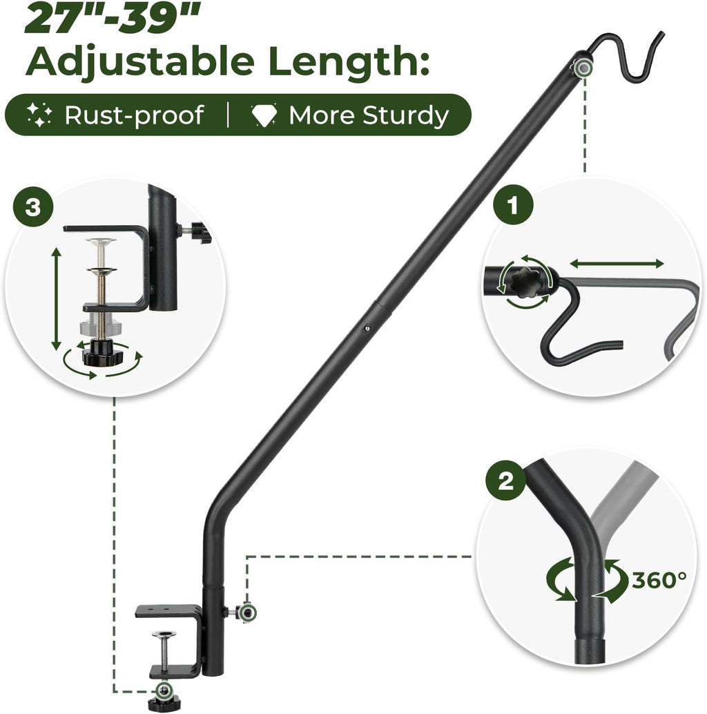 Kingsyard 2 Pack Heavy Duty Deck Hook, 27"-39" Adjustable Metal Deck Railing Hooks for Hanging Bird Feeders, Planters
