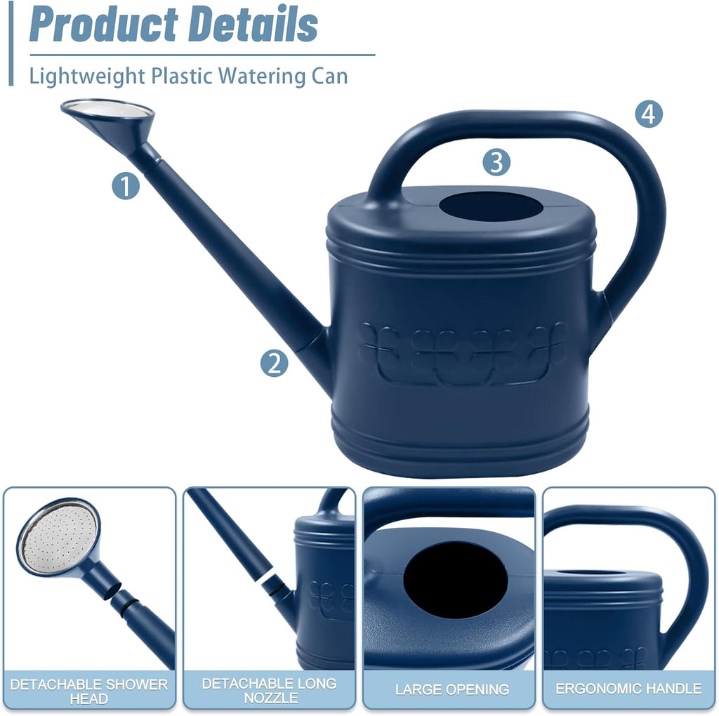 2 Gallon Garden Watering Can, Plastic Outdoor Watering Can for Plants | Removable Long Spout, Plastic Water Can
