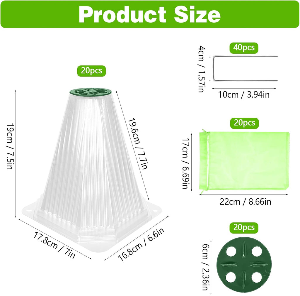 20Pc Reusable Bell-Shaped Plant Covers for Outdoor Gardens, Frost Protection and Animal Defense (Snails, Birds