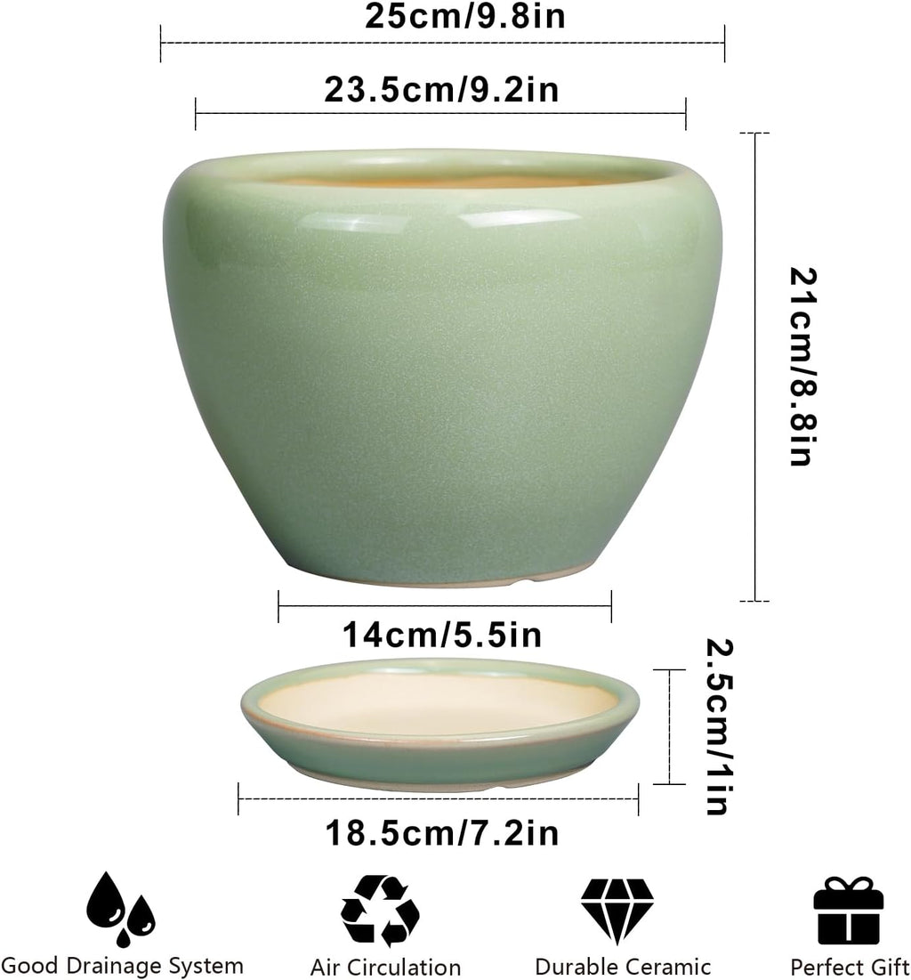 Ceramicfor Ceramic Planter Pot - 10 Inch Plant Pot for Indoor Plants Decorative Planter with Drainage Hole and Saucer
