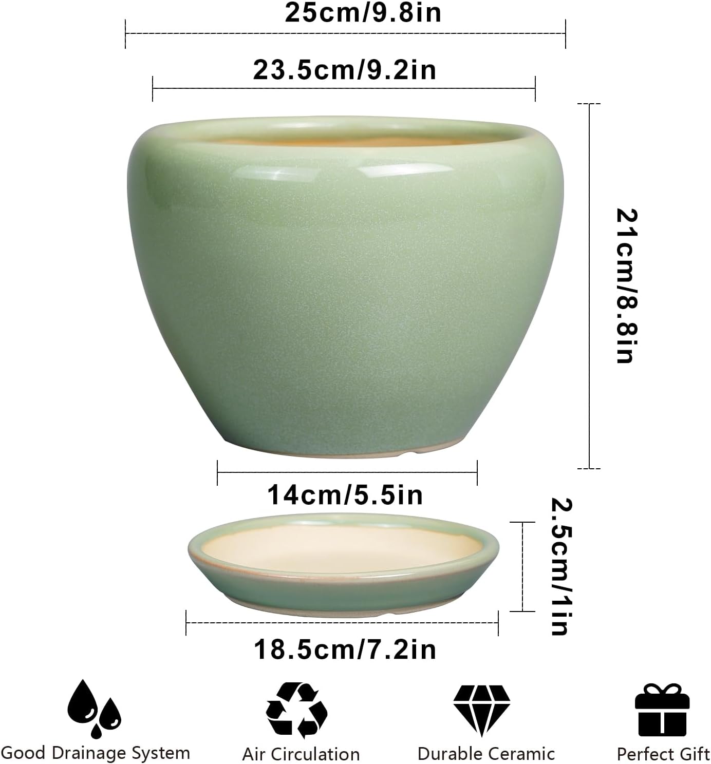 Ceramicfor Ceramic Planter Pot - 10 Inch Plant Pot for Indoor Plants Decorative Planter with Drainage Hole and Saucer