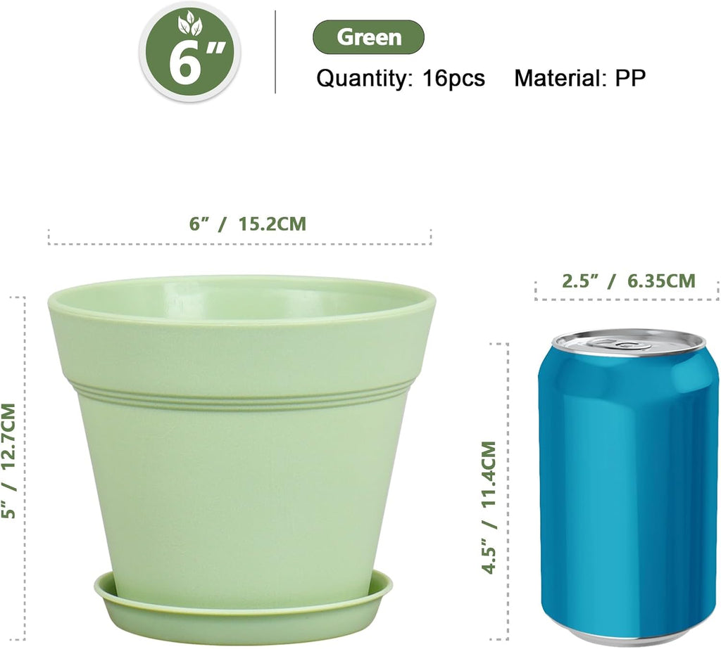 Meowell 6 inch Plastic Nursery Pots, 16 Pack Plant Pots for Small Indoor Outdoor Plants, Flower Pots with Drainage