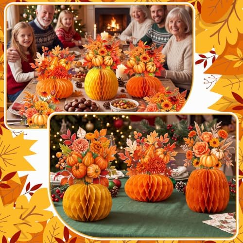 AmazingSpark 9 Pcs Fall Paper Honeycomb Centerpiece for Table Flower Decor