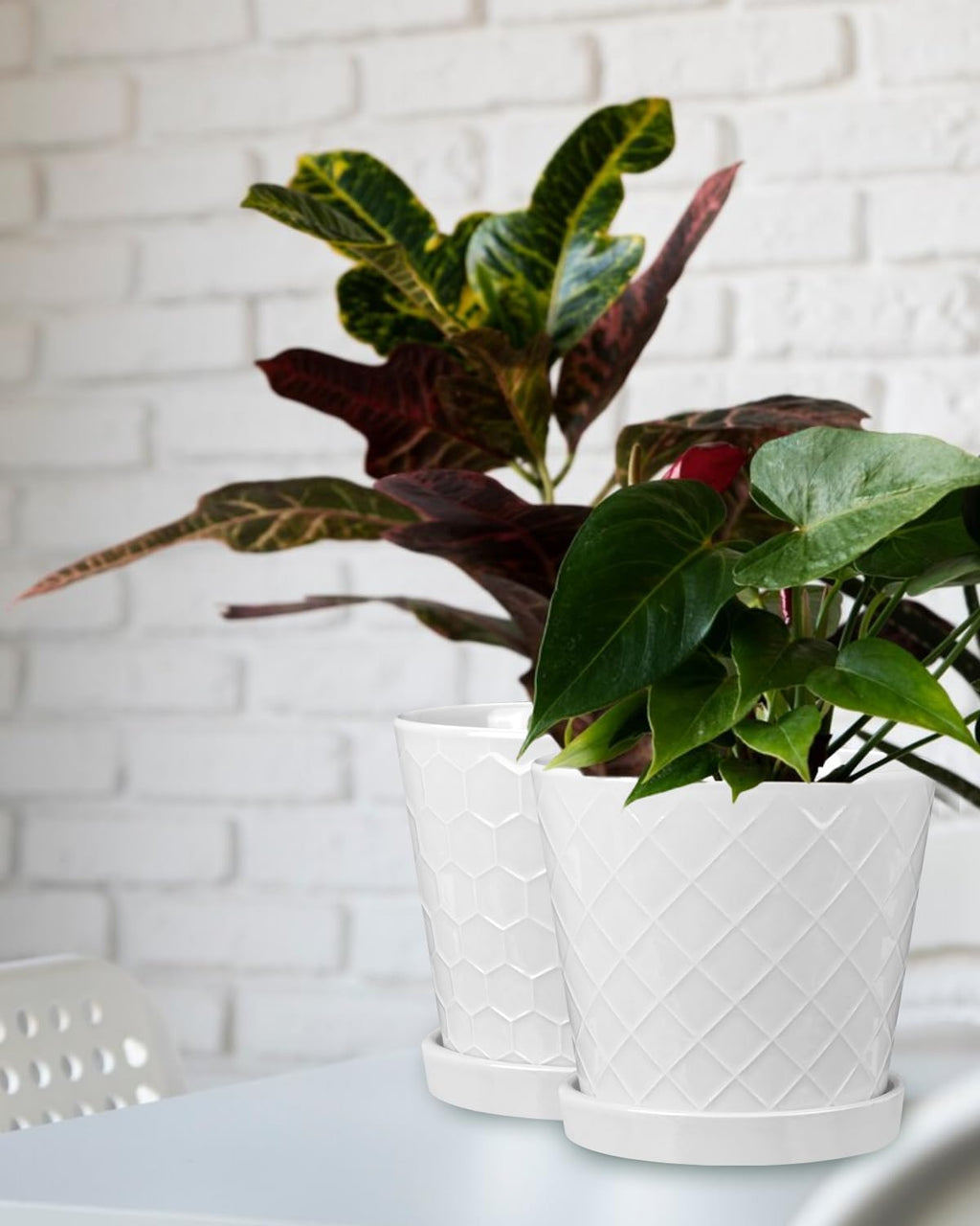 EFISPSS Ceramic Plant Pots, 6 Inch Pots for Indoor Plants, Planters with Drainage Hole and Saucer, Flower Pots Desktop