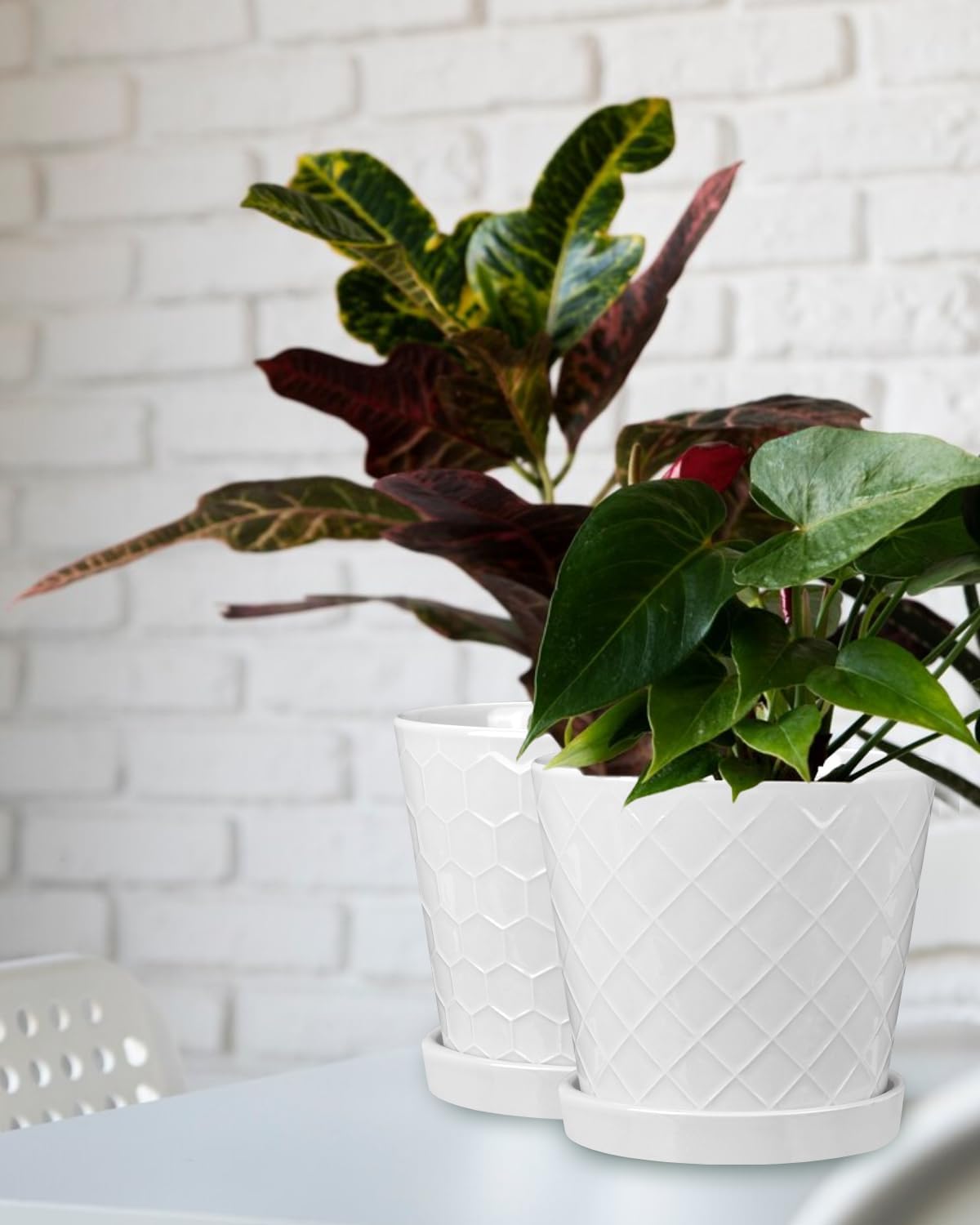 EFISPSS Ceramic Plant Pots, 6 Inch Pots for Indoor Plants, Planters with Drainage Hole and Saucer, Flower Pots Desktop