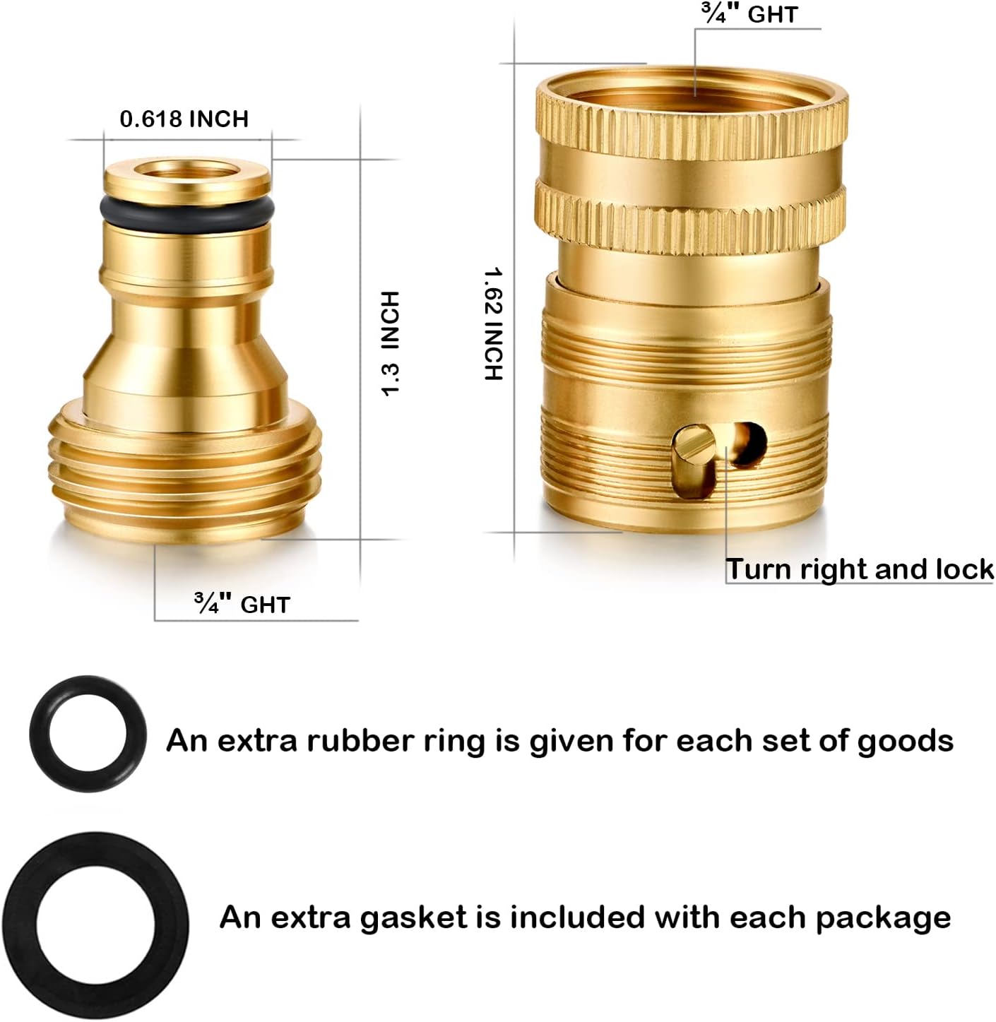 Garden Hose Quick Connect Solid Brass 3/4 inch GHT Internal Thread Quick Connect Fittings Famale Quick Connector 4 Set