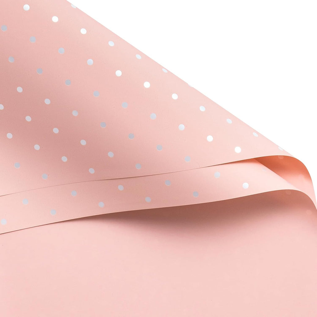 WRAPAHOLIC 20 Sheets Flower Wrapping Paper - 22.4 x 22.4 inch Pink and White Polka Dots Water-Resistant Floral Bouquet Wrapping Paper, Florist Supplies Packaging for Wedding Birthday Gift DIY