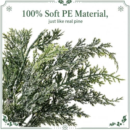 10 Pcs 18'' Christmas Snow Pine Branches with Red Berries,Norfolk Pine Stem