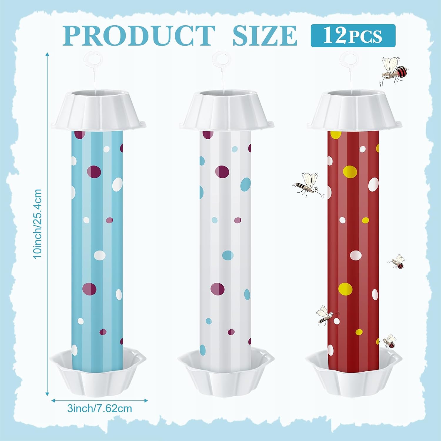12 Pcs Sticky Fly Trap Fly Stick Indoor Outdoor Long Lasting Adhesive Fly Catcher with Hanging Hook for Wasps Gnats