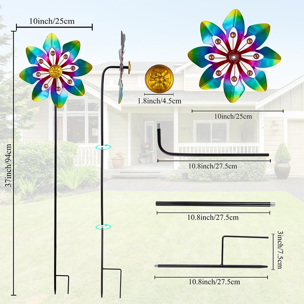 VEWOGARDEN 2 Pack Wind Spinners Outdoor, Metal Wind Spinner with Flower Design for Yard Garden Lawn Decorations