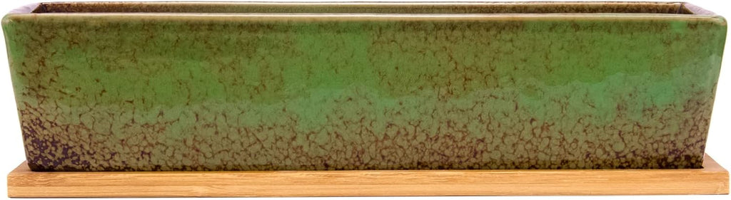 Artketty 12.1 Inch Large Succulent Planters Pots with Drainage Tray, Long Rectangle Ceramic Pots for Indoor