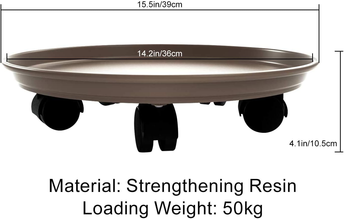 2 Pack 15.5" Brown Plant Caddy with Easy Moving Caster Wheels Round Movable Planter Dolly Trolley Tray Pallet Outdoor