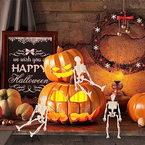 12 Pcs 6" Mini Skeleton Figurines -Small Posable Halloween Skeleton Decorations, Plastic Skeletons for Spooky Home Decor, Haunted House, Party Favors and Gift Bag Fillers