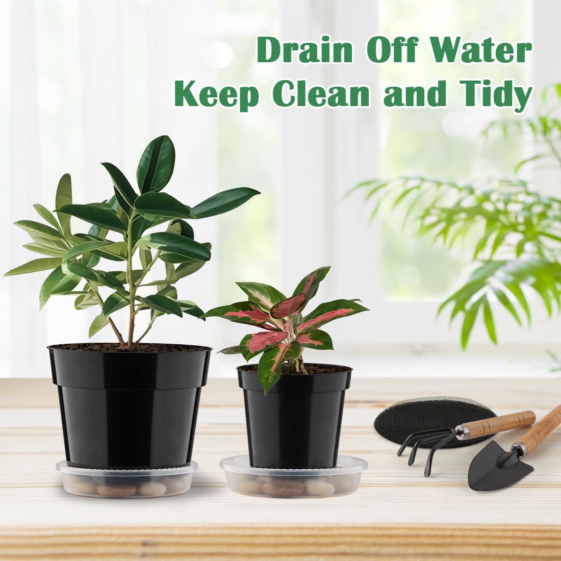 RooTrimmer 20 Pack Plant Pots, 6 Inch Plastic Plant Planter with Saucers and Mesh Mats, Durable Flower Pots with