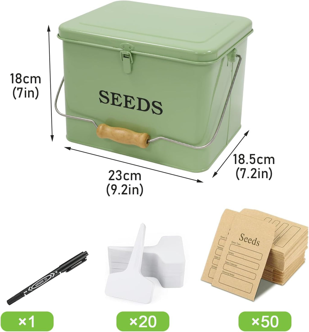 Seed Storage, Metal Seed Box with Safety Lock & Handle, 3 Dividers Seed Organizer Seed Container Storage, Professional