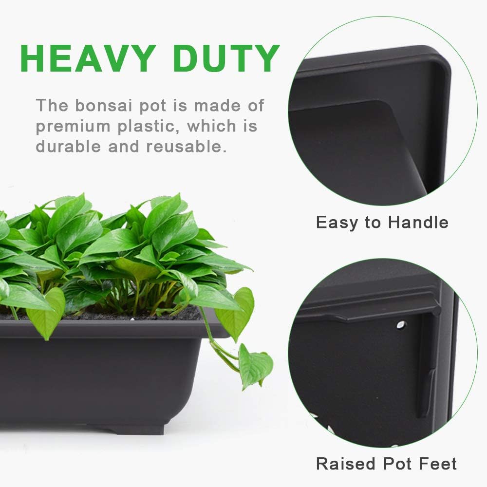 GROWNEER 6 Pack 9 Inch Bonsai Pots with Drainage Humidity Trays, Bonsai Tree Training Pot with 1 Repotting Mat
