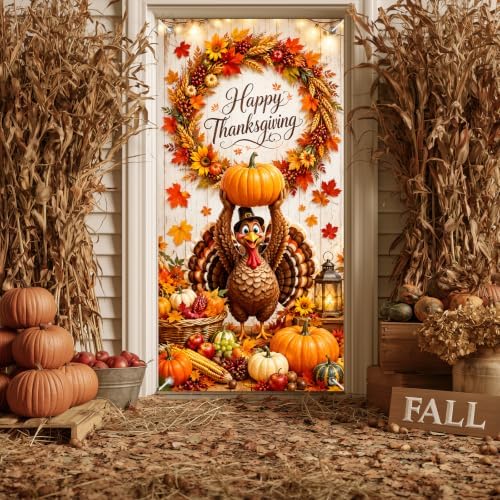 BlissYard Happy Thanksgiving Turkey Door Cover 35 x 71 Inch