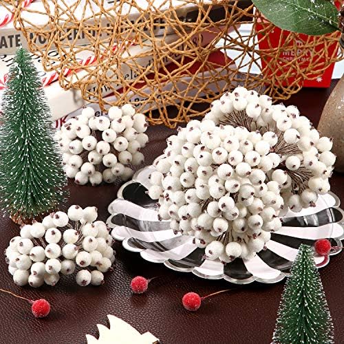 Tatuo 400 Pcs Christmas Artificial Holly Berries Stems, White