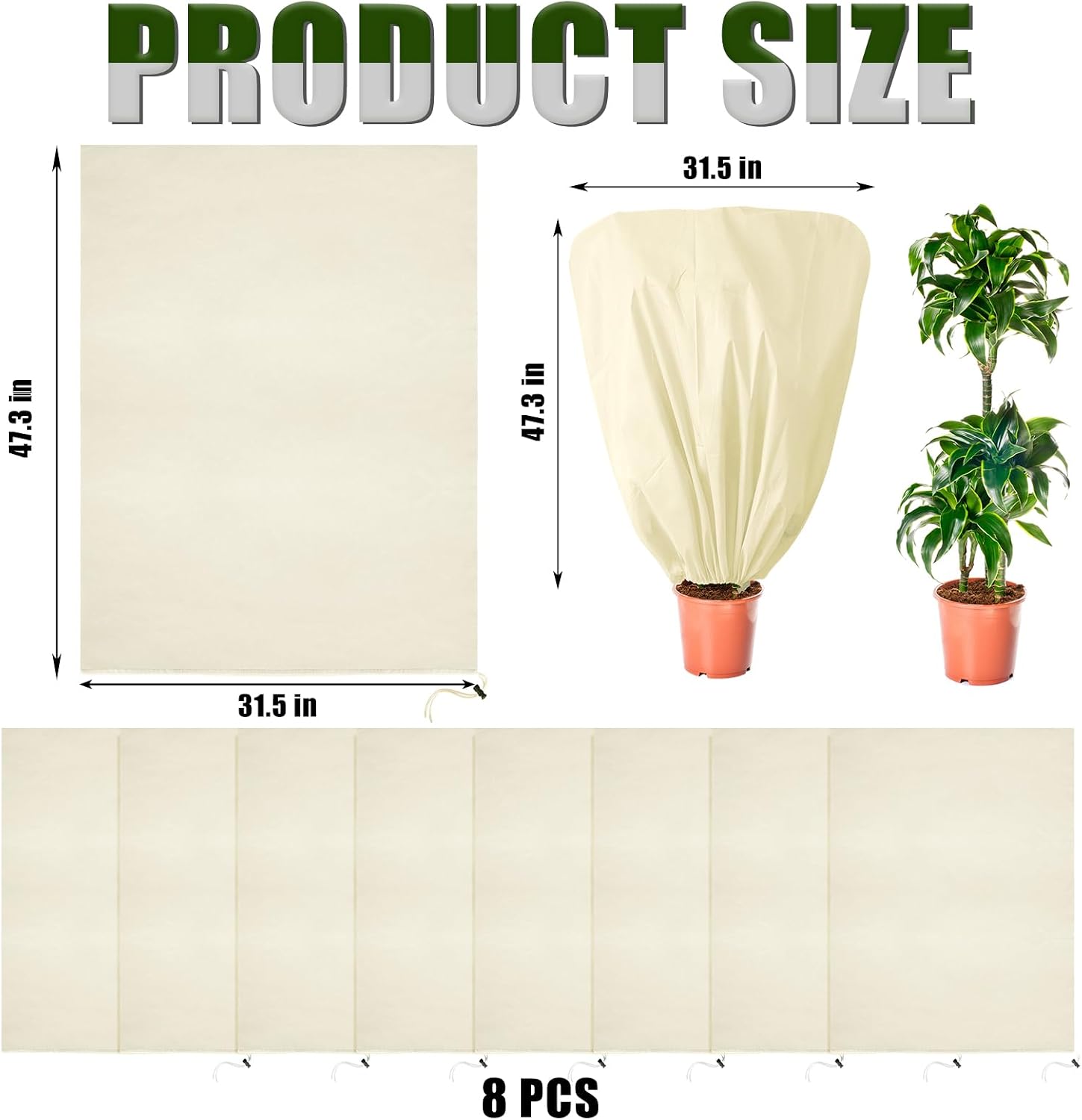 8 Pcs Plant Covers Frost Protection Bag Winter Reusable Plants Jacket with Drawstring Shrub Protection Wraps Bags Frost