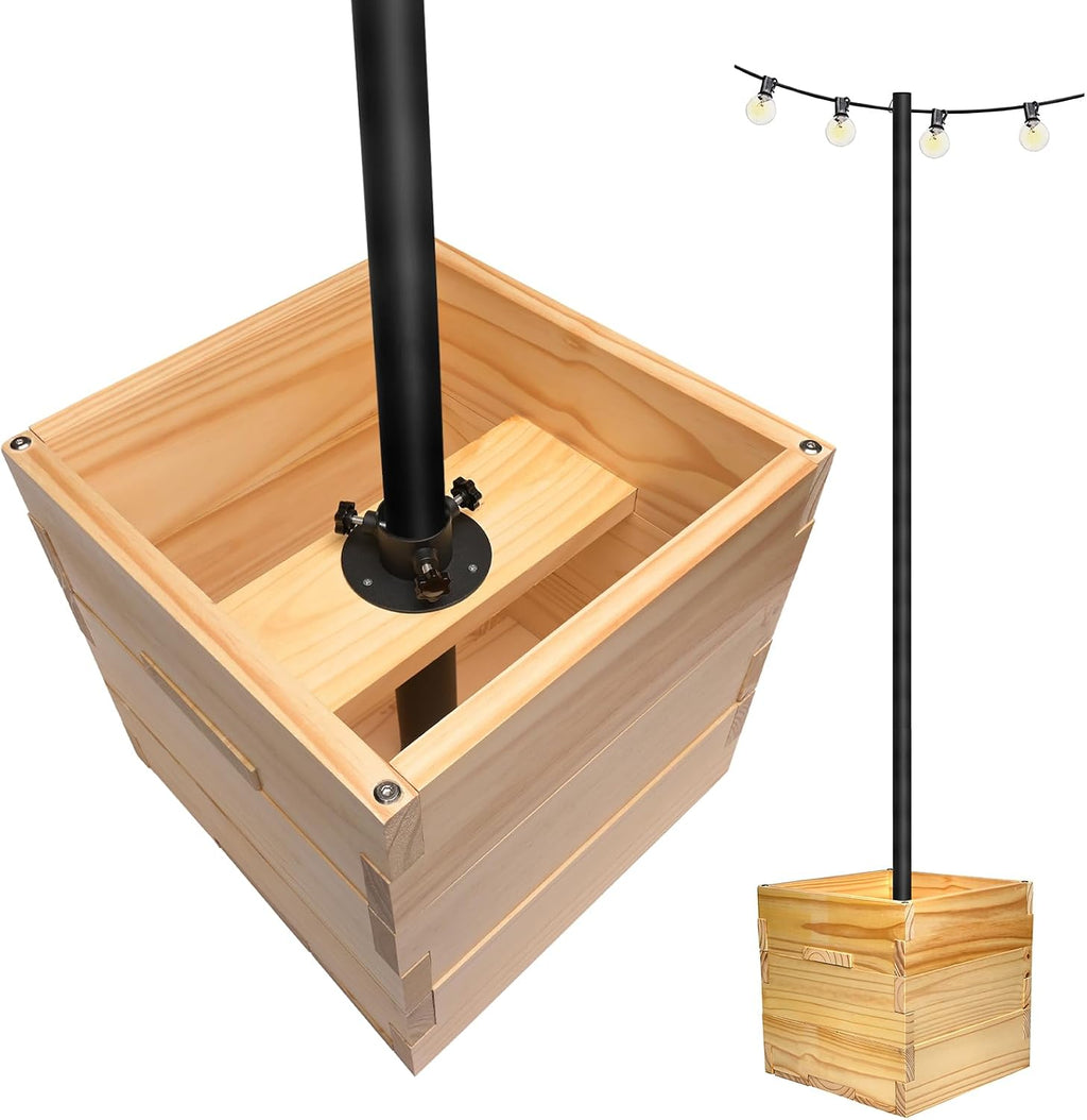 Excello 17 x 17 x 18-Inch Wood Pole Planter Box, Holder, Natural Finish