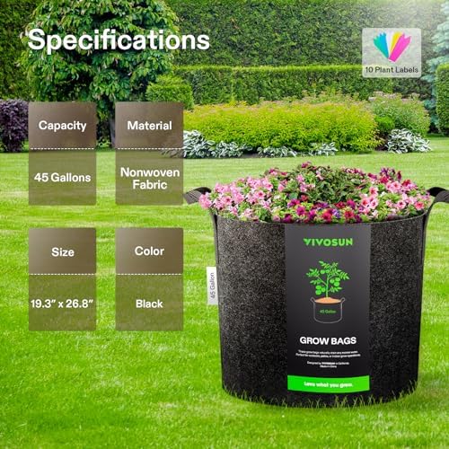 VIVOSUN 2 Pack 45 Gallon Grow Bag, Fabric Pot with Handles for Vegtables and Plants