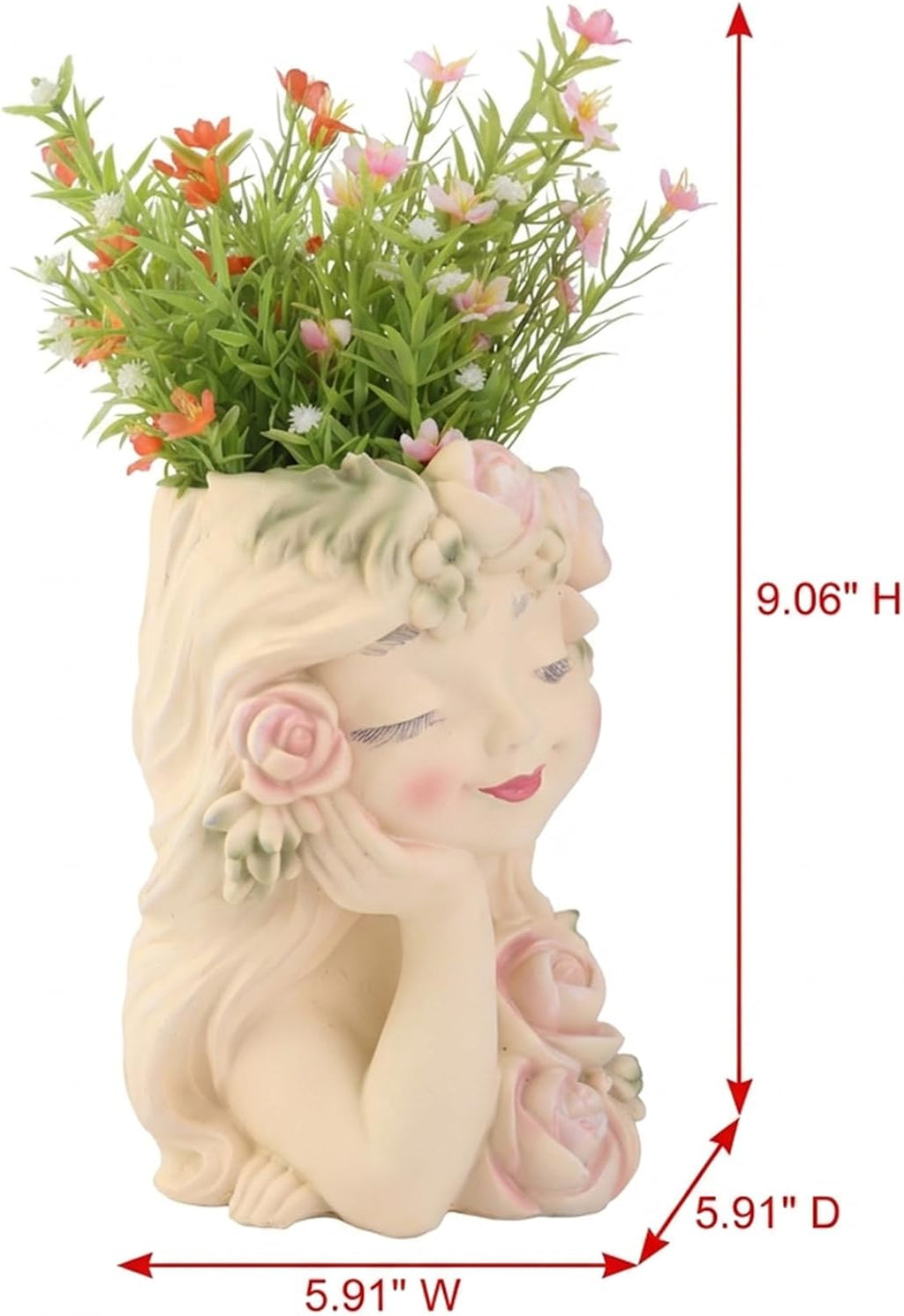 Head Face Planter for Succulents Indoor Outdoor with Drainage Hole, Resin Decorative Flower Pot for Home Garden, Gift