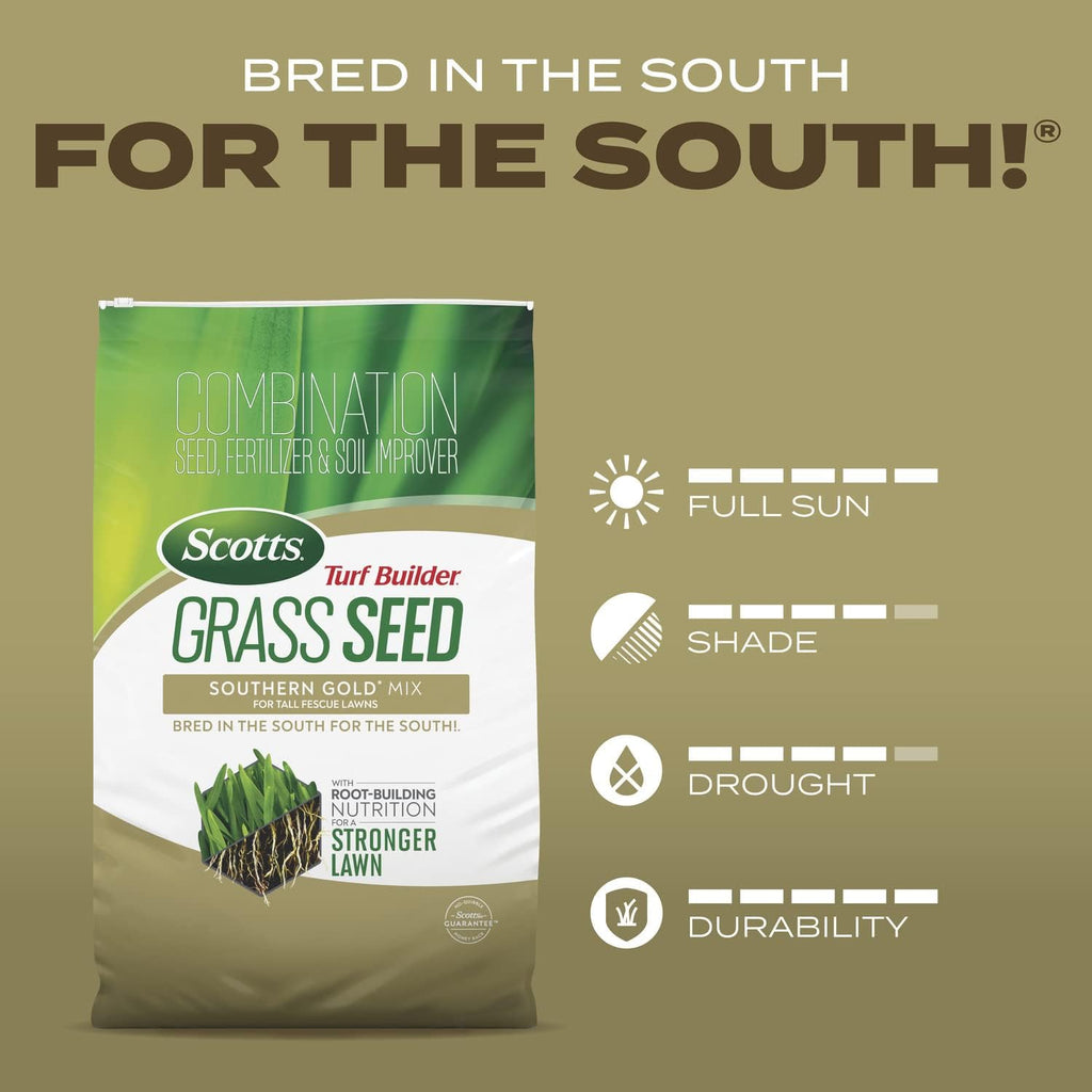 Scotts Turf Builder Grass Seed Southern Gold Mix, 16 lbs. | For Tall Fescue Lawns, Grass Seed Plus Lawn Fertilizer and