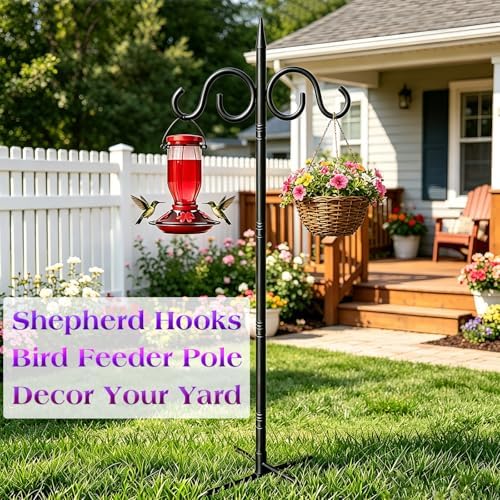 Shepherds Hooks for Outdoor, 92'' Heavy Duty Bird Feeder Pole, Adjustable Metal PolesMetal Poles for Bird Feeders, Plant Hangers, Solar Lights, Outdoor Decor