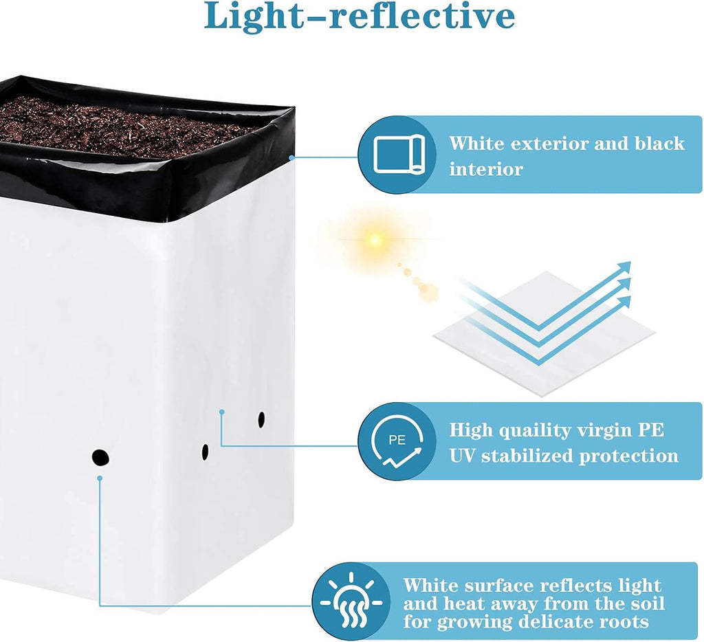 iPower 100-Pack 5 Gallon Grow Bags Black and White Panda Film Containers for Plants, Seedling and Rooting, Square Shape