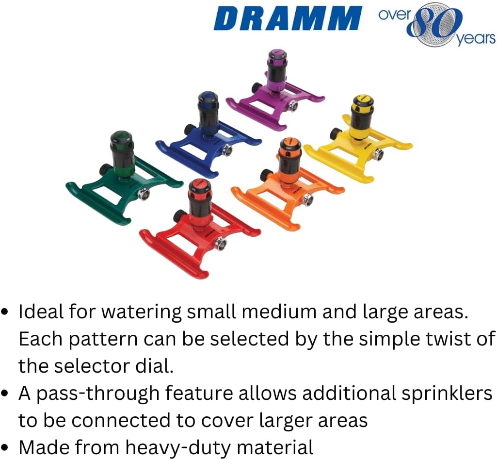 Dramm ColorStorm Gear Drive Sprinkler on Heavy Duty,Durable Metal Base, 4 Patterns, Ideal for Small, Medium & Large
