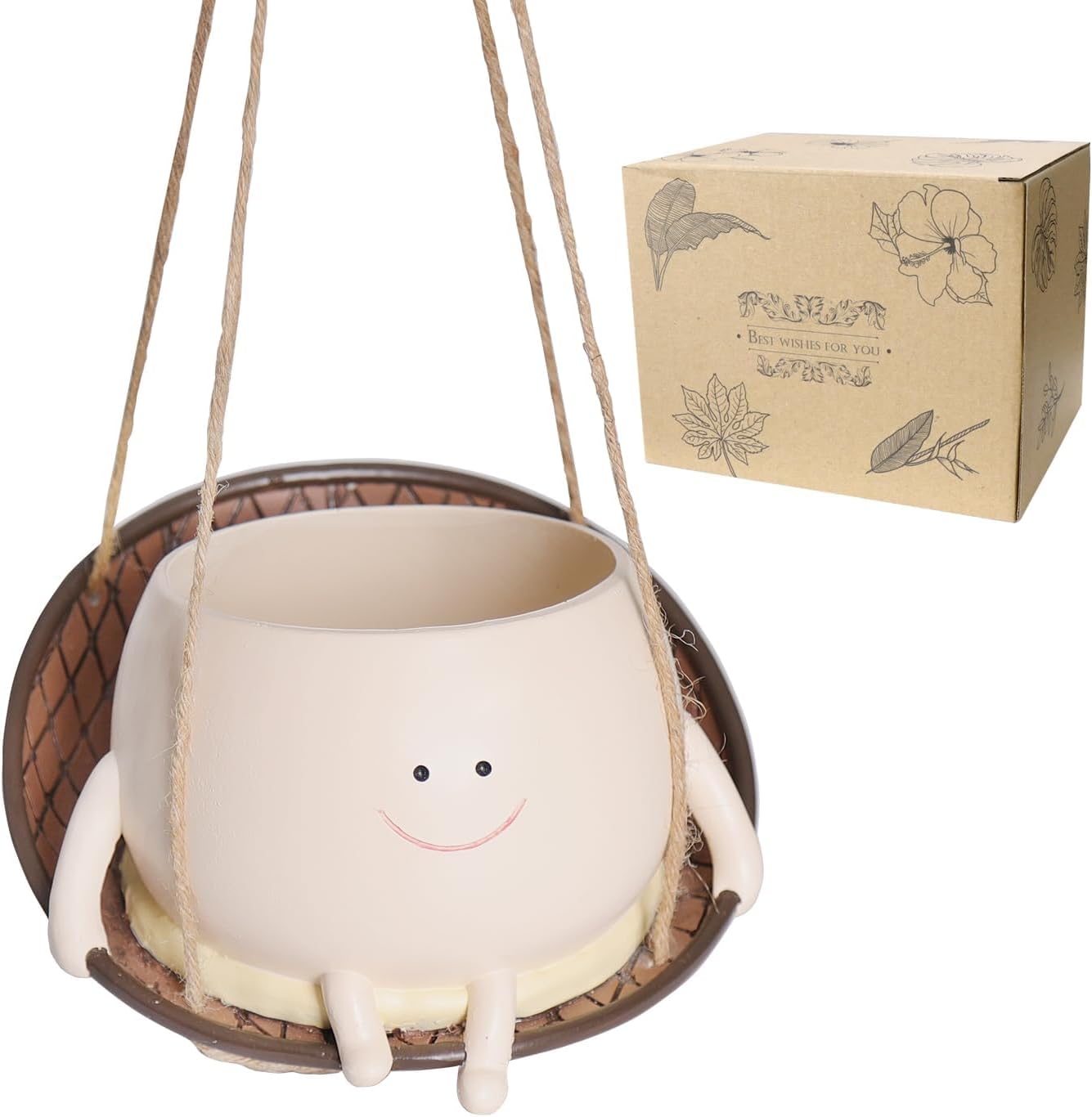 Hanging Swing Chair Planter Pot Smiley Face Planter for Indoor Outdoor Plant Cute Head Resin Flower Pots for String of